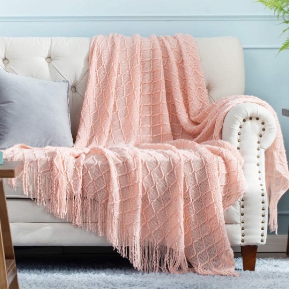 Orange/Coral Bohemian Tassel Knit Throw Cozy Fringe Patterned Farmhouse Blanket - Picture 12 of 16